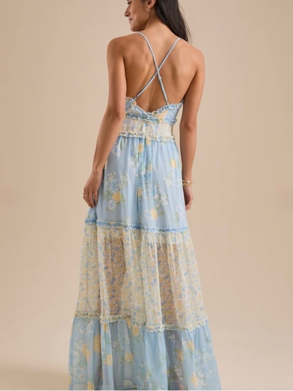 Altar'd State Raine Maxi Dress Blue Yellow Floral - Picture 5 of 15